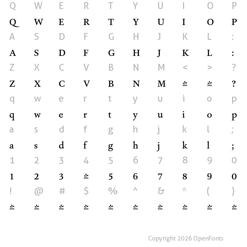 Character Map of FONTSPRING DEMO - Ashbury Medium Regular