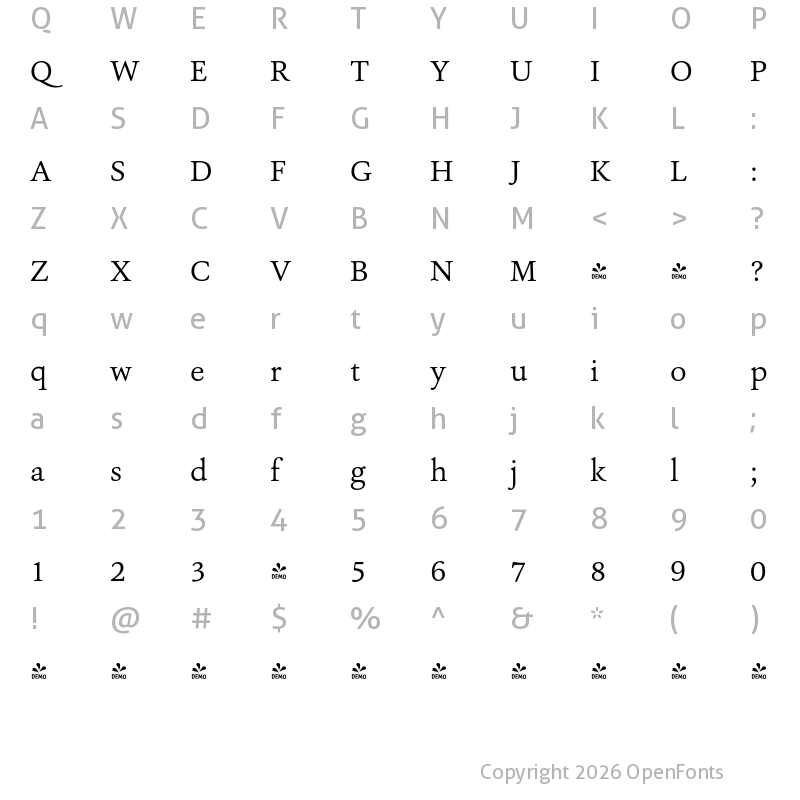 Character Map of FONTSPRING DEMO - Ashbury Regular