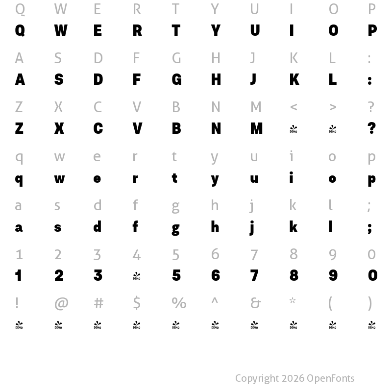 Character Map of FONTSPRING DEMO - Asket Narrow ExtraBold