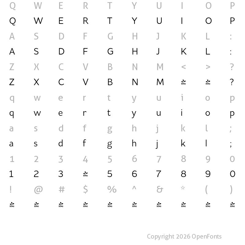 Character Map of FONTSPRING DEMO - Asterisk Sans Pro Reg Regular