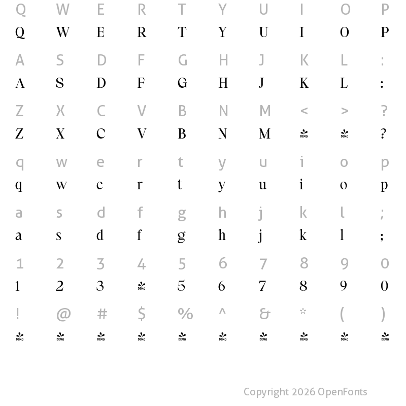 Character Map of FONTSPRING DEMO - Astire Klarish Regular