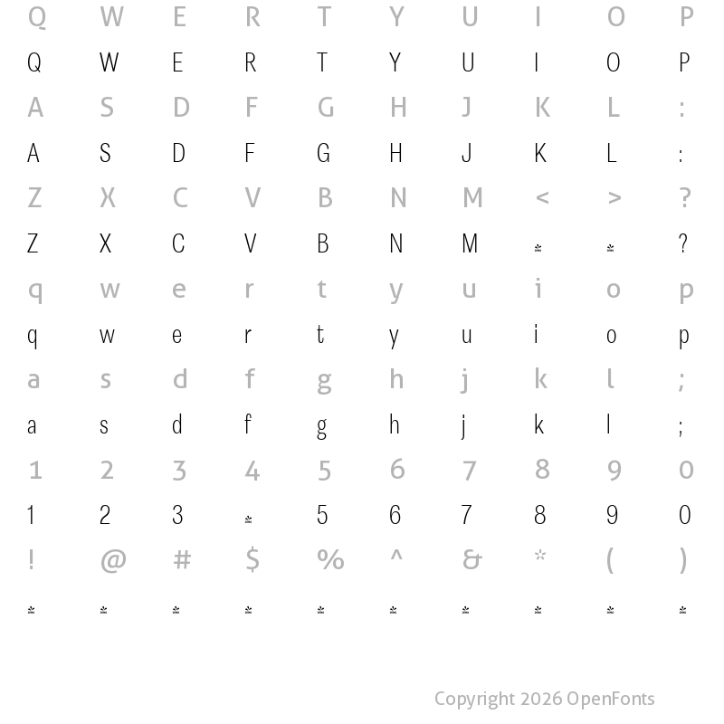 Character Map of FONTSPRING DEMO - Astrid Grotesk Lt Cn Regular