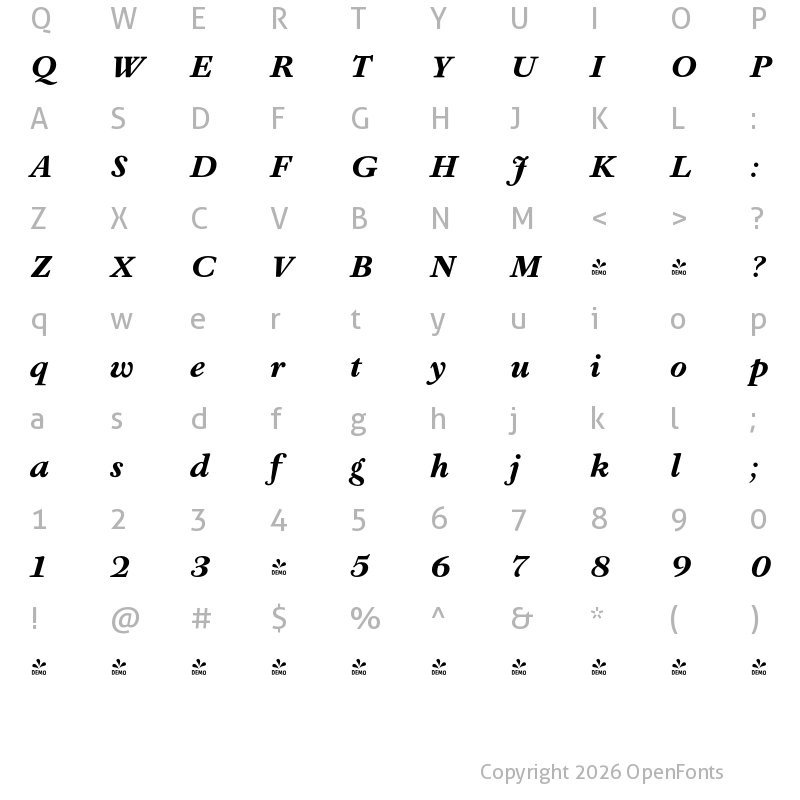 Character Map of FONTSPRING DEMO - Athanasius PRO Black Italic