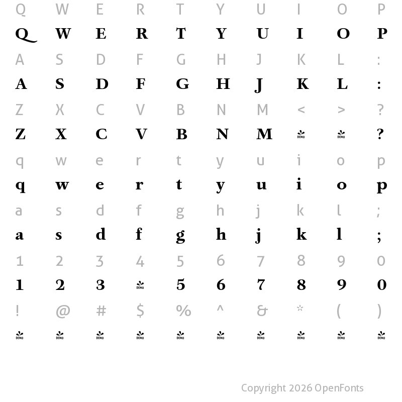 Character Map of FONTSPRING DEMO - Athanasius PRO Black Regular