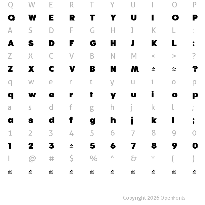 Character Map of FONTSPRING DEMO - Athlete Ultra Regular