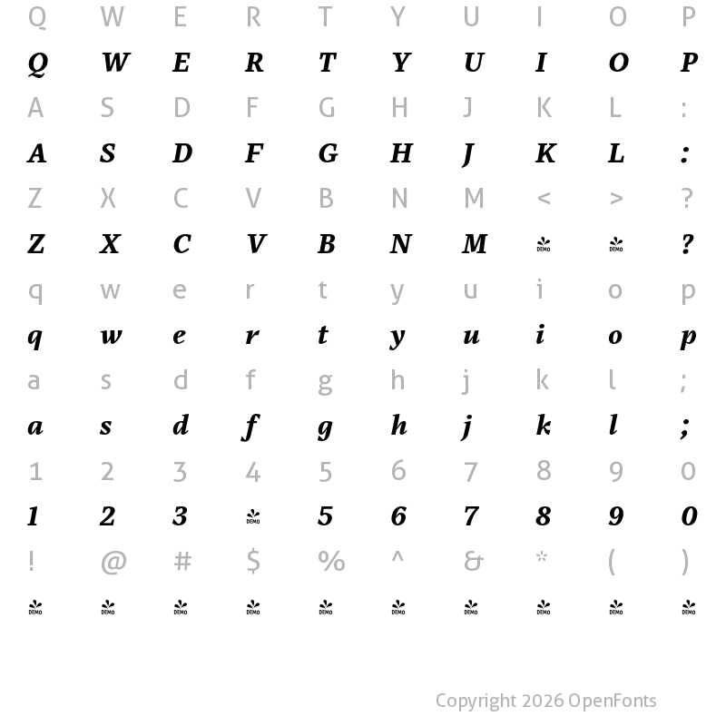 Character Map of FONTSPRING DEMO - Audela Black Italic Regular