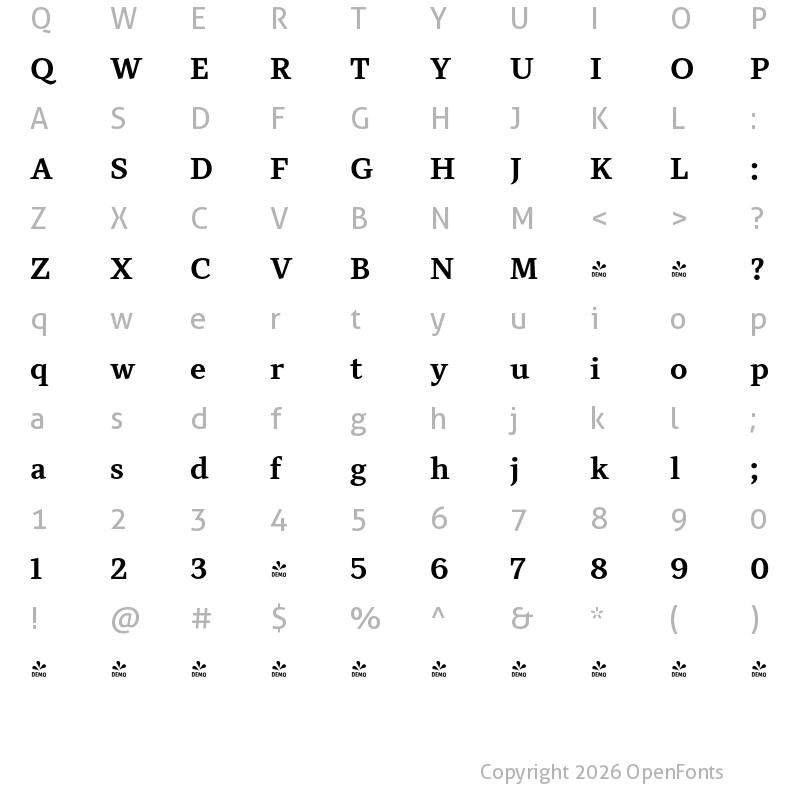 Character Map of FONTSPRING DEMO - Audela Bold