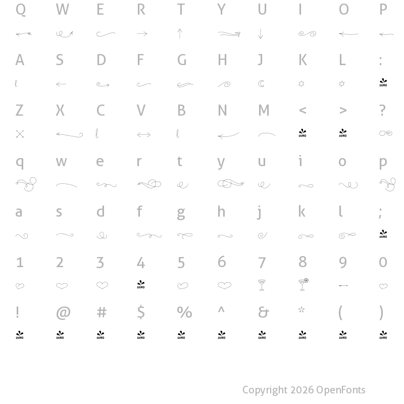 Character Map of FONTSPRING DEMO - Audrey Ornaments1 Thin