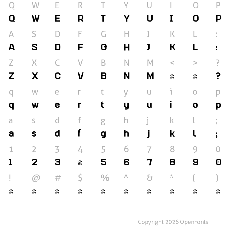 Character Map of FONTSPRING DEMO - Augmento Nrm Black Regular