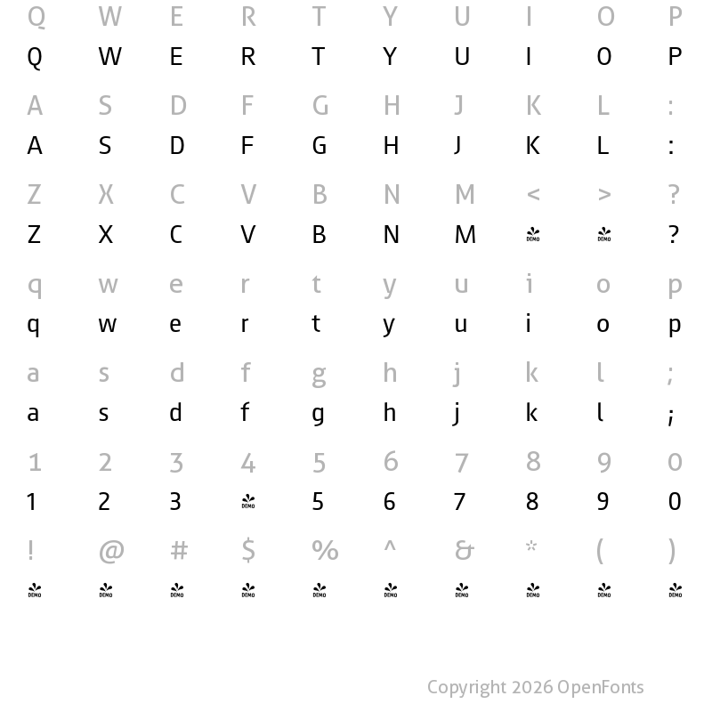 Character Map of FONTSPRING DEMO - August Sans Pro Regular
