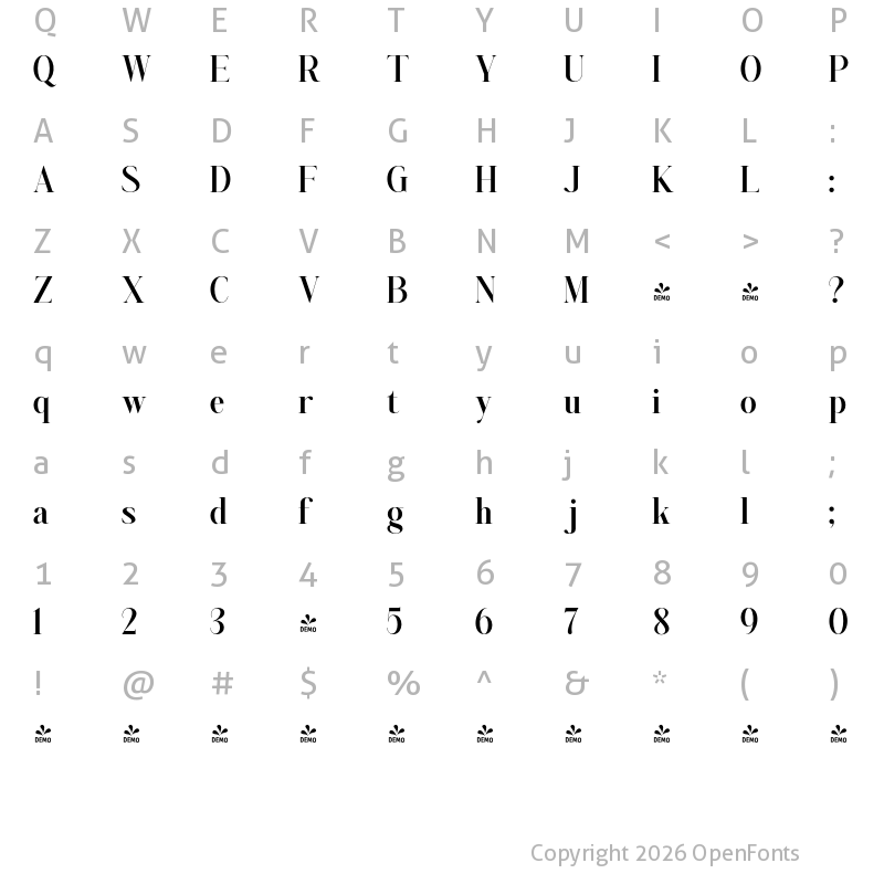Character Map of FONTSPRING DEMO - Aumiller Serif Bold