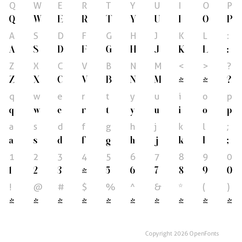Character Map of FONTSPRING DEMO - Aumiller Serif ExtBd Regular