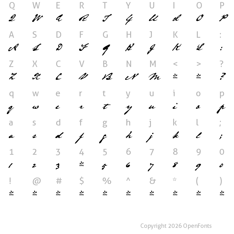 Character Map of FONTSPRING DEMO - Austin Pen Bold