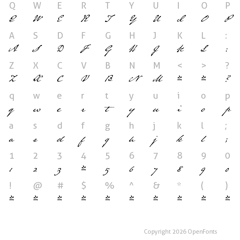 Character Map of FONTSPRING DEMO - Austin Pen Regular