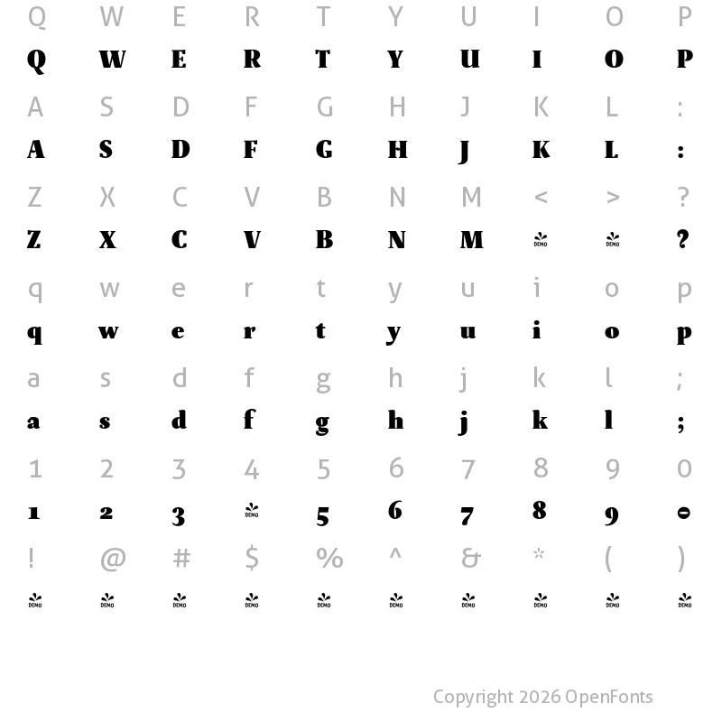 Character Map of FONTSPRING DEMO - Australis Pro Heavy Heavy