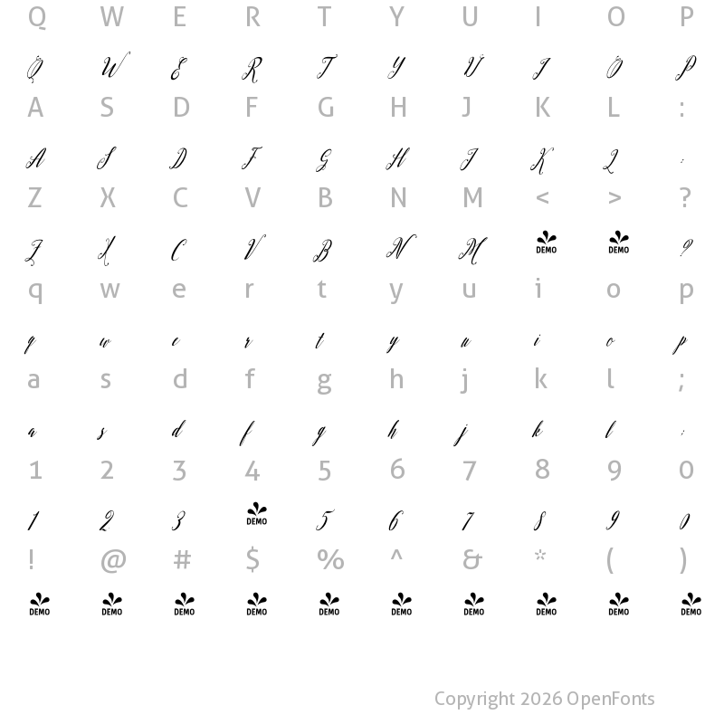 Character Map of FONTSPRING DEMO - austtria letter Regular