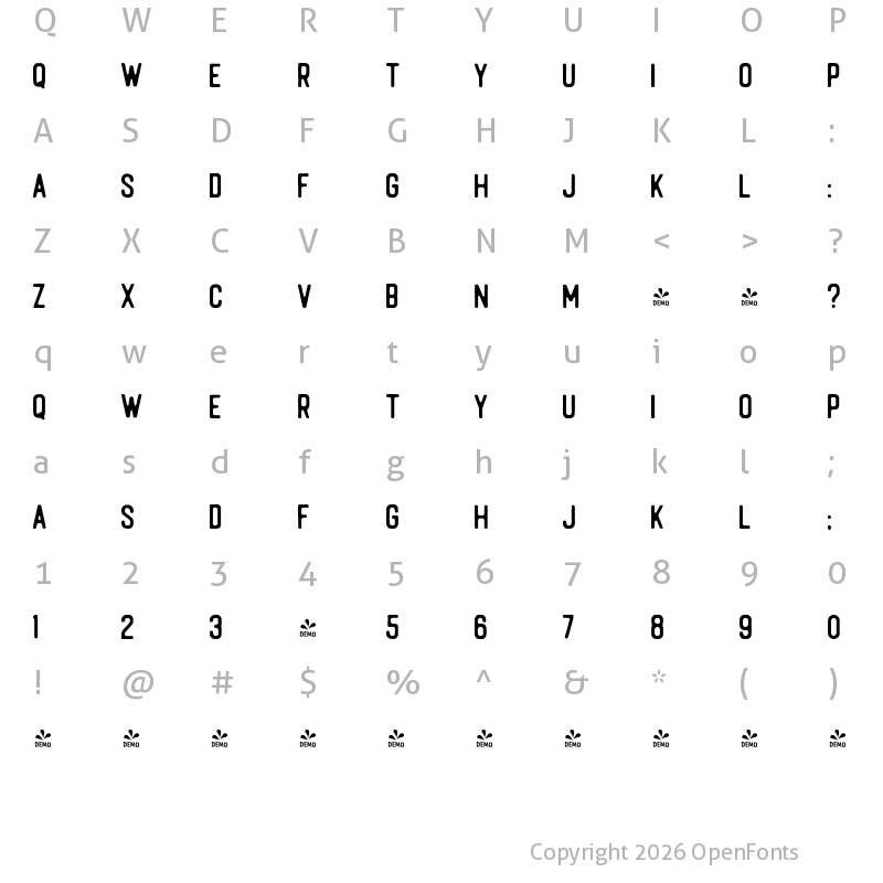 Character Map of FONTSPRING DEMO - Autogate Sans Rough Rough