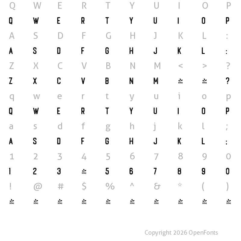 Character Map of FONTSPRING DEMO - Autogate Sans Stamp Stamp