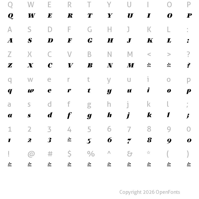 Character Map of FONTSPRING DEMO - Auxerre 86 Black Italic