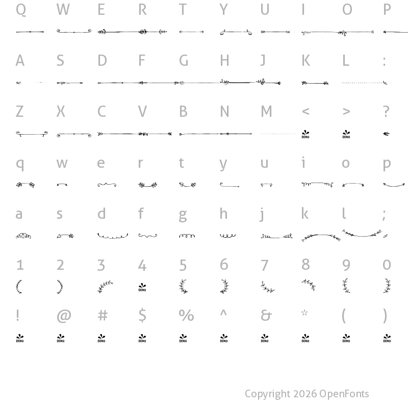 Character Map of FONTSPRING DEMO - Avaline Extras Ornaments Regular