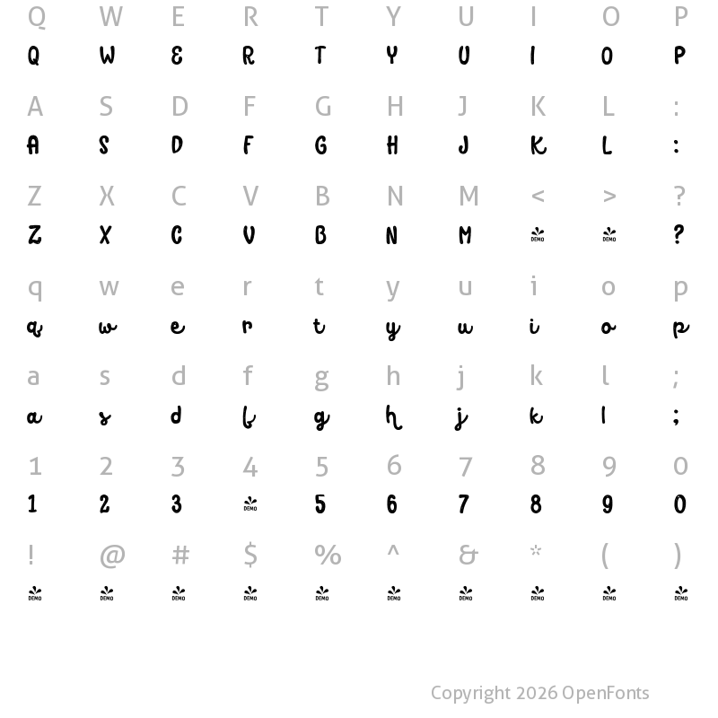 Character Map of FONTSPRING DEMO - Avaline Script Sketch Regular