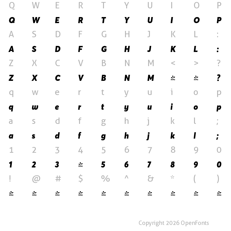 Character Map of FONTSPRING DEMO - Averta Std Black Italic