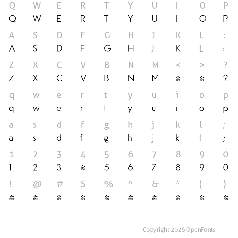 Character Map of FONTSPRING DEMO - Azur Light Regular