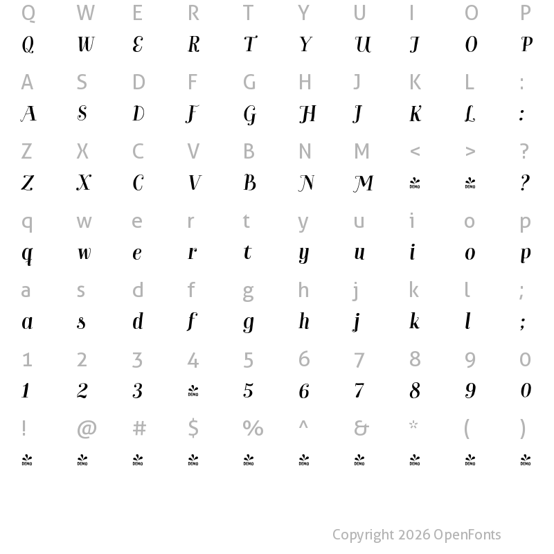 Character Map of FONTSPRING DEMO - Bach Black It Regular