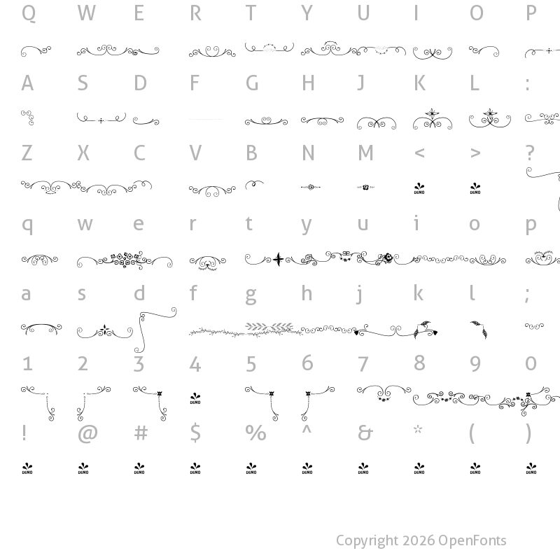 Character Map of FONTSPRING DEMO - Bach Borders Regular