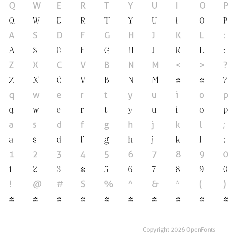 Character Map of FONTSPRING DEMO - Bach Regular