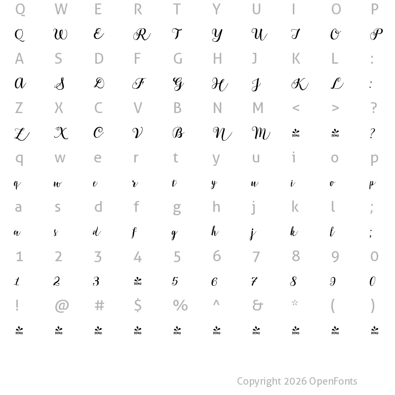 Character Map of FONTSPRING DEMO - Bach Script Regular