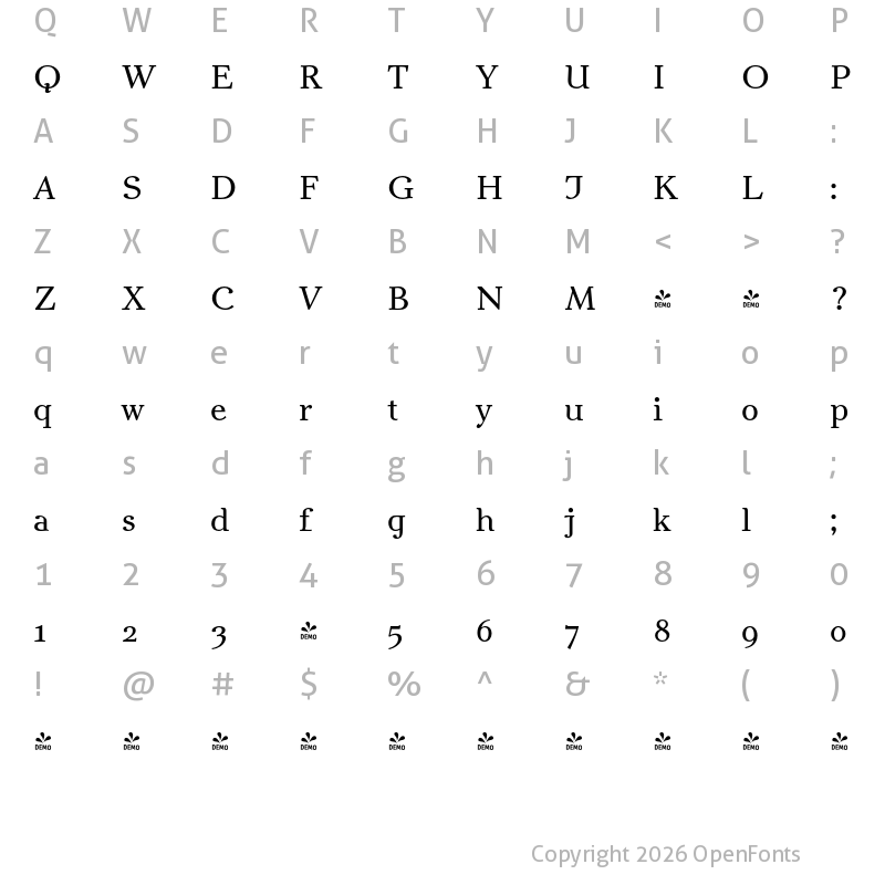 Character Map of FONTSPRING DEMO - Bachenas Regular