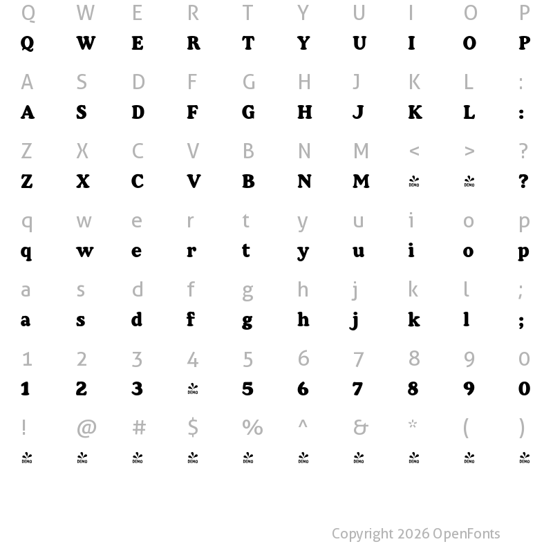 Character Map of FONTSPRING DEMO - Baggy Regular