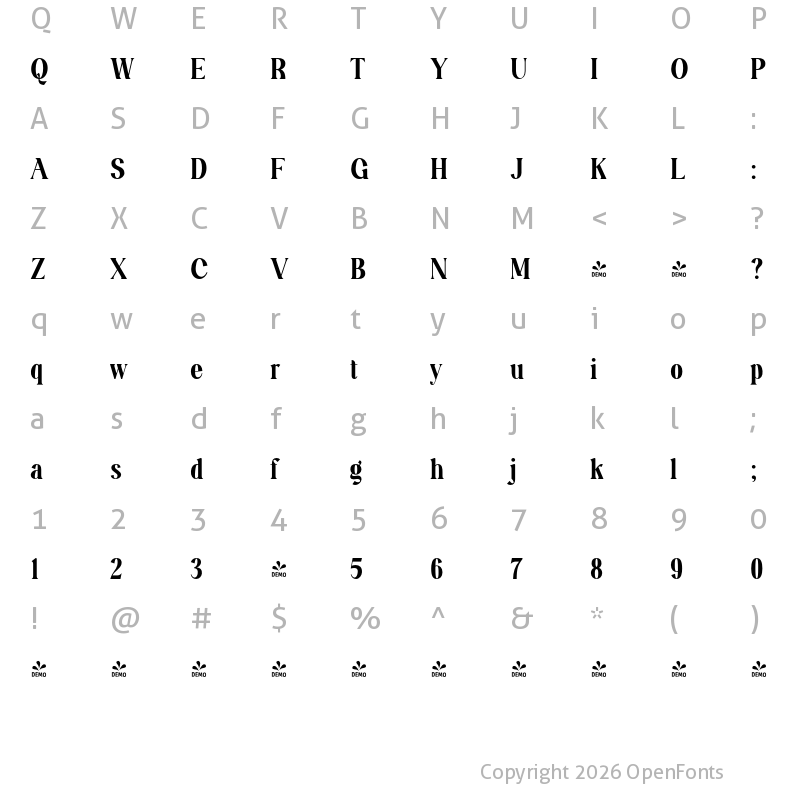 Character Map of FONTSPRING DEMO - Bailsun Regular