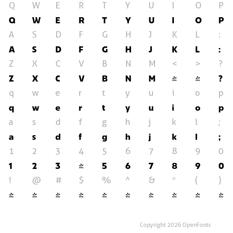 Character Map of FONTSPRING DEMO - Bajazzo Bold