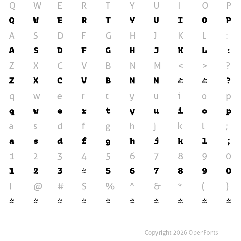 Character Map of FONTSPRING DEMO - Bakemono Mono Extrabold Regular