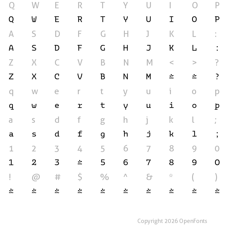 Character Map of FONTSPRING DEMO - Bakemono Mono Regular