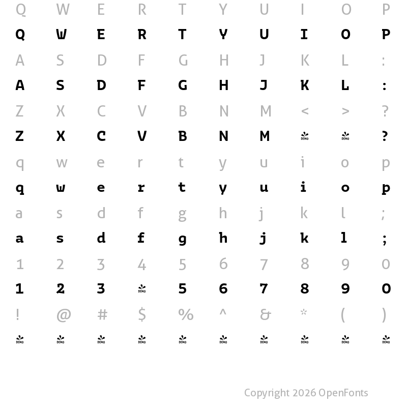 Character Map of FONTSPRING DEMO - Bakemono Stereo Bold