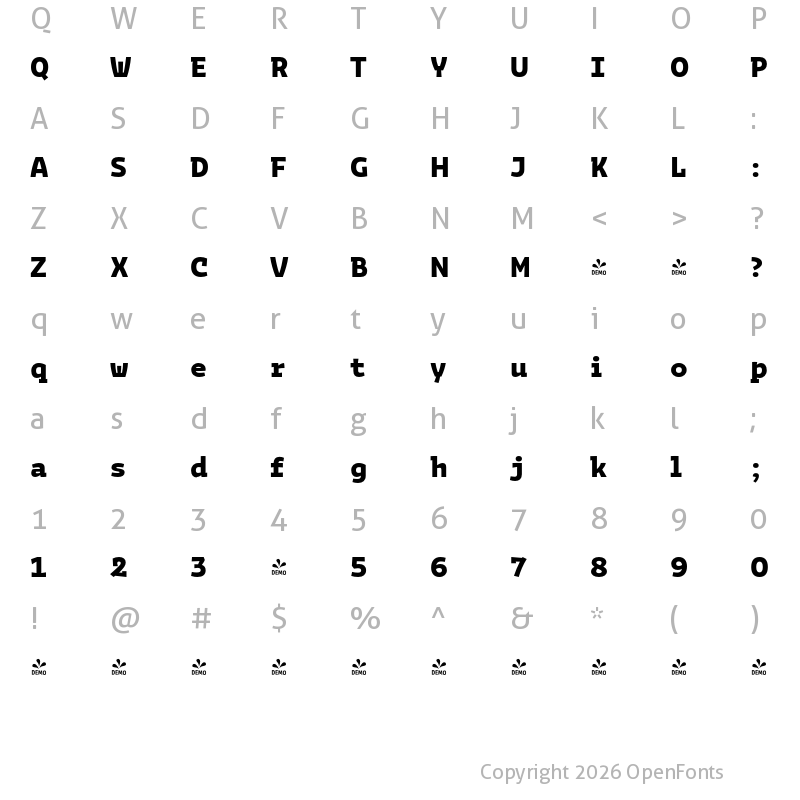 Character Map of FONTSPRING DEMO - Bakemono Stereo Extrabold Regular