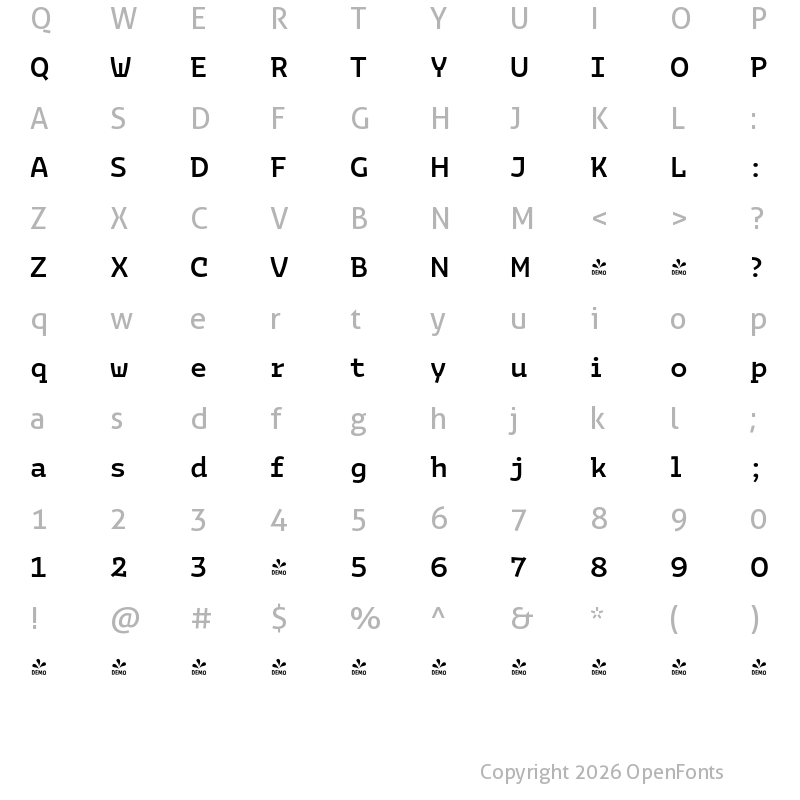 Character Map of FONTSPRING DEMO - Bakemono Stereo Medium Regular