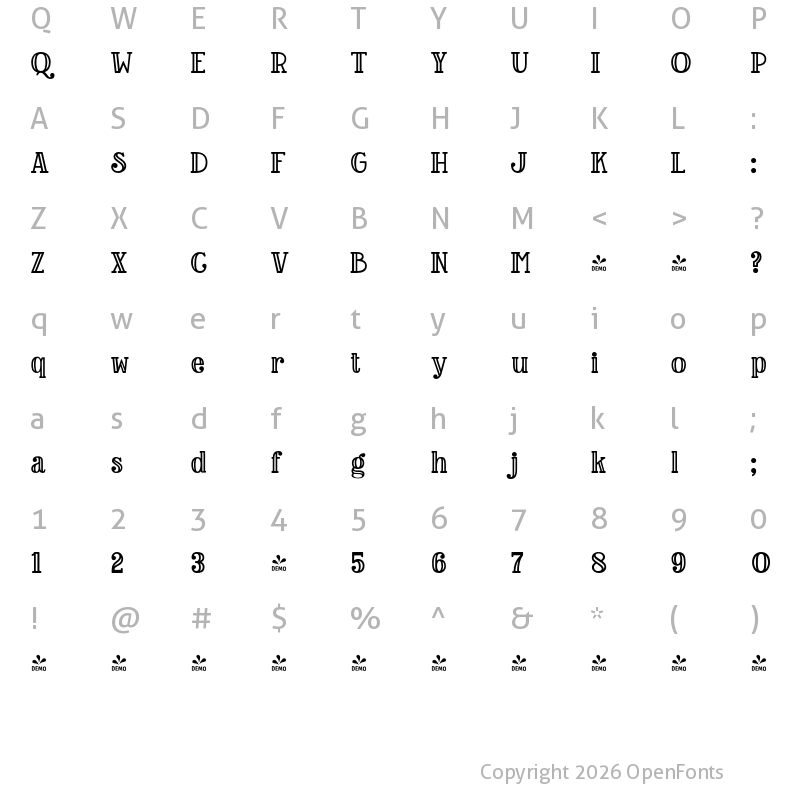 Character Map of FONTSPRING DEMO - Baker Street Inline Regular