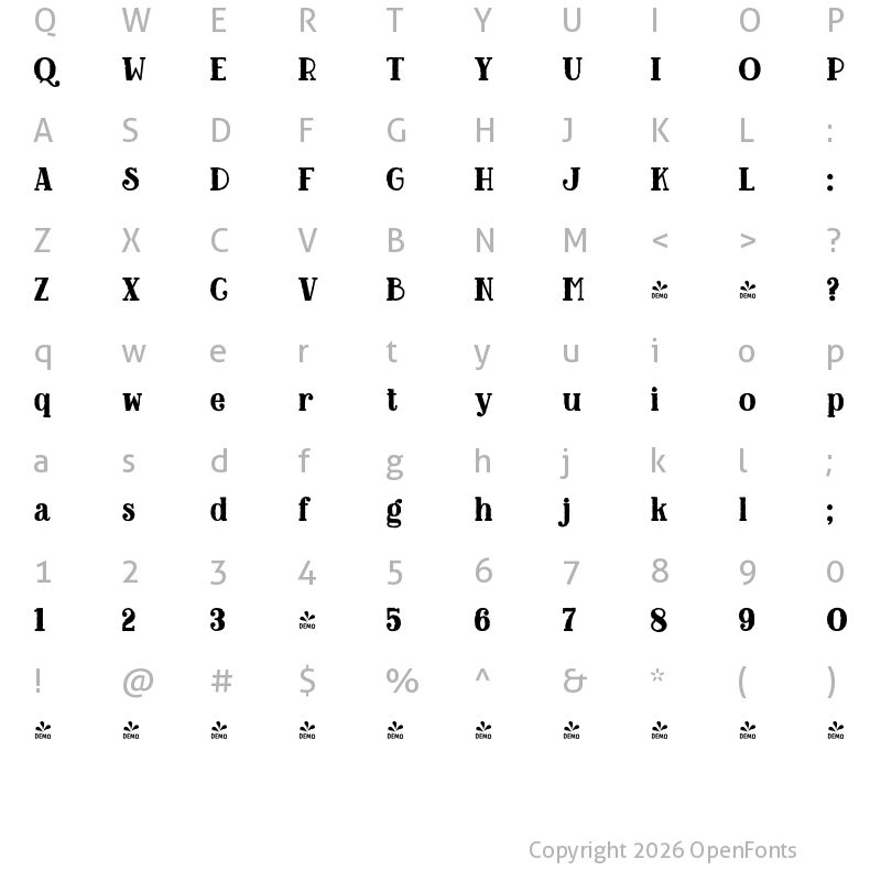 Character Map of FONTSPRING DEMO - Baker Street Rough Regular