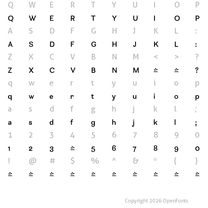 Character Map of FONTSPRING DEMO - Bakewell Bold
