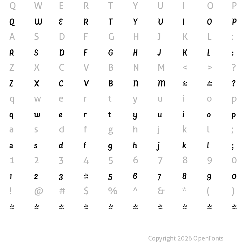 Character Map of FONTSPRING DEMO - Bakewell Bold Narrow Italic Regular