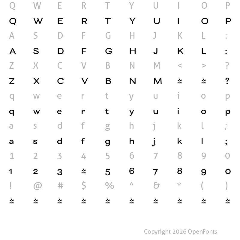 Character Map of FONTSPRING DEMO - Bakewell Bold Wide Regular