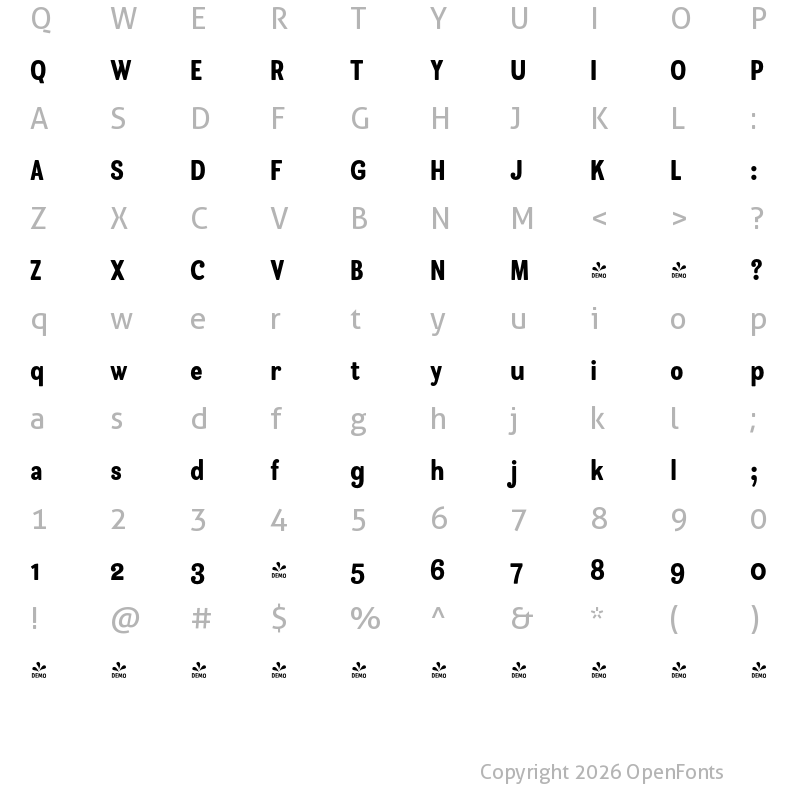 Character Map of FONTSPRING DEMO - Bakewell Heavy Narrow Regular