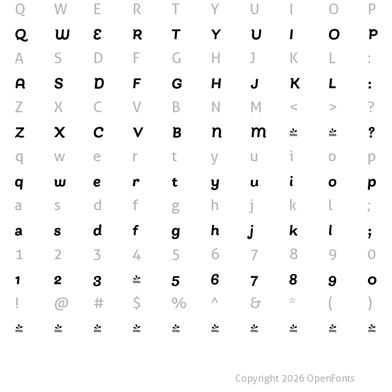 Character Map of FONTSPRING DEMO - Bakewell Heavy Semi-Wide Italic Regular