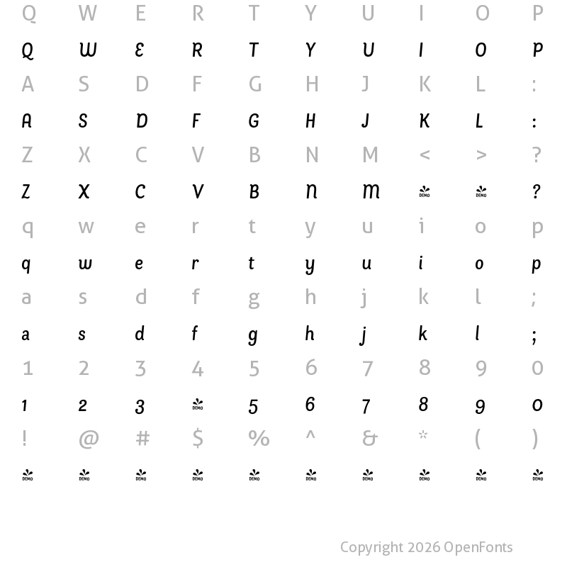 Character Map of FONTSPRING DEMO - Bakewell Medium Narrow Italic Regular