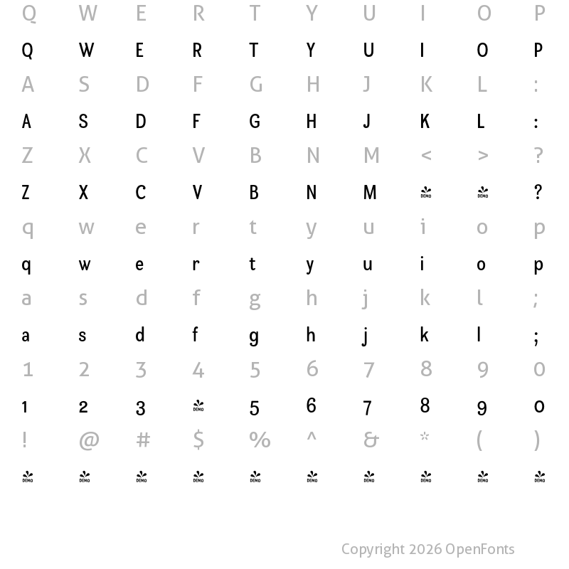 Character Map of FONTSPRING DEMO - Bakewell Medium Narrow Regular