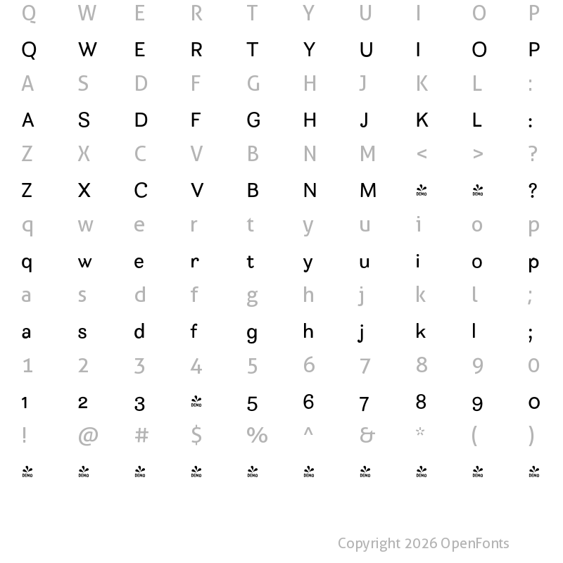 Character Map of FONTSPRING DEMO - Bakewell Medium Regular